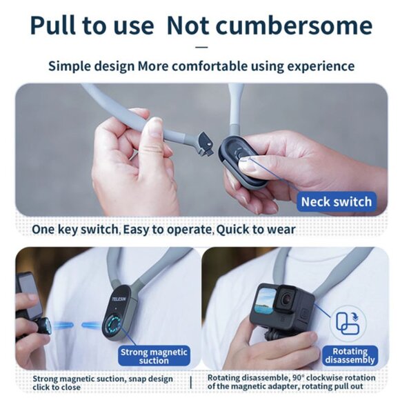 TELESIN Magnetic Neck Holder Mount Max Size POV for Action Cameras - Picture 6 of 12